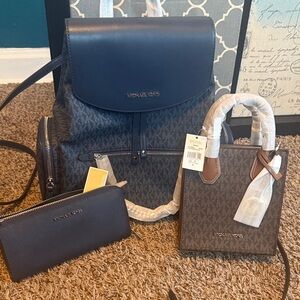 Michael Kors Blue and Brown Women's Backpack Set